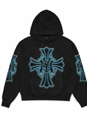 Fire Black Hoodie with Teal Cross Graphic